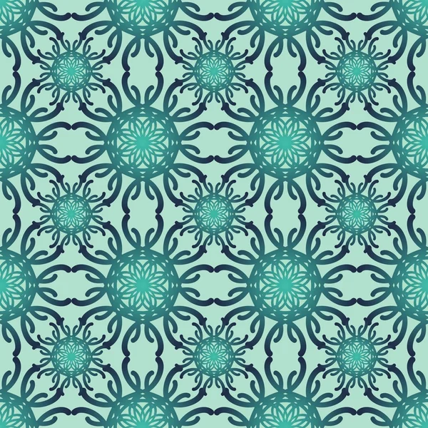 Classic geometry art deco patterns in trendy green color. Symmetric floral motif. Repeatable decorative vector background tile in damask design — Stock Vector