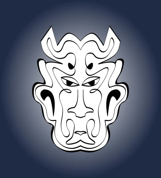 Devil face, carnival mask. Monochromatic calligraphic symmetric drawing on dark blue gradient background. Vector illustration — Stock Vector