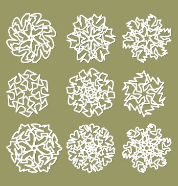 Beyaz geometrik yıldız şekiller, kar taneleri iyi gölgeli tasarım unsurları ayarla