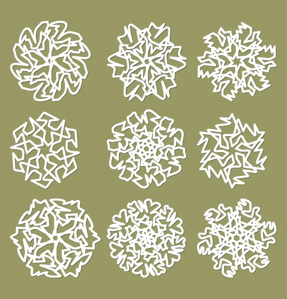 Formas geométricas blancas de estrellas, copos de nieve con sombra fina, conjunto de elementos de diseño — Vector de stock