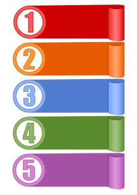 Beş seçenekleri veya adımları sunumu için Infographic şablonuyla kendi mesaj kağıt tasarımı, haddelenmiş kağıt şeritler için boş çerçeveler