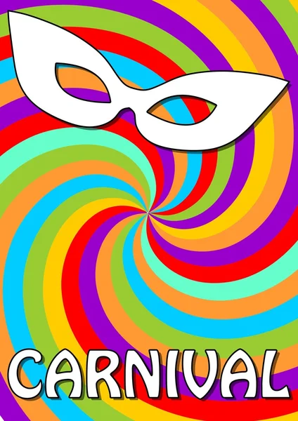 Swirly colorful carnival background in vivid cheerful colors with white carnival mask. — Stock Vector