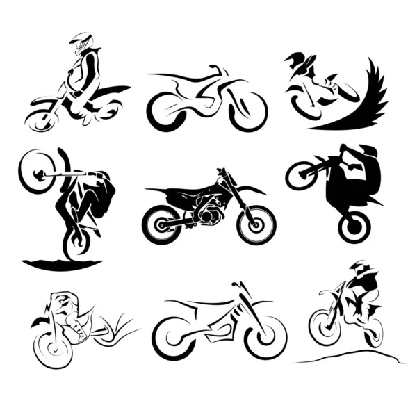 Offroad motocross motorcycle silhouette set 9x eps i — Stock Vector