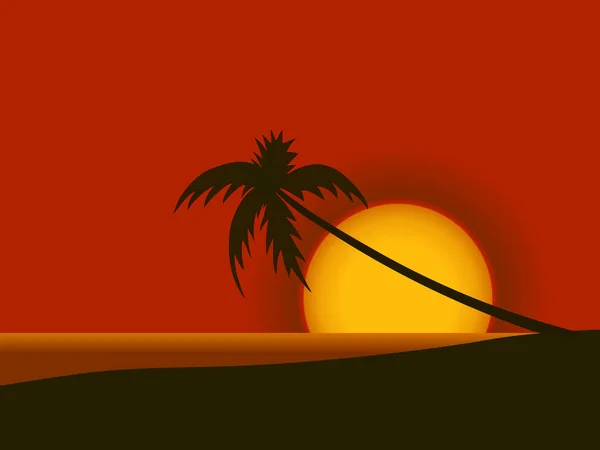 Silueta de palmeras al atardecer — Vector de stock