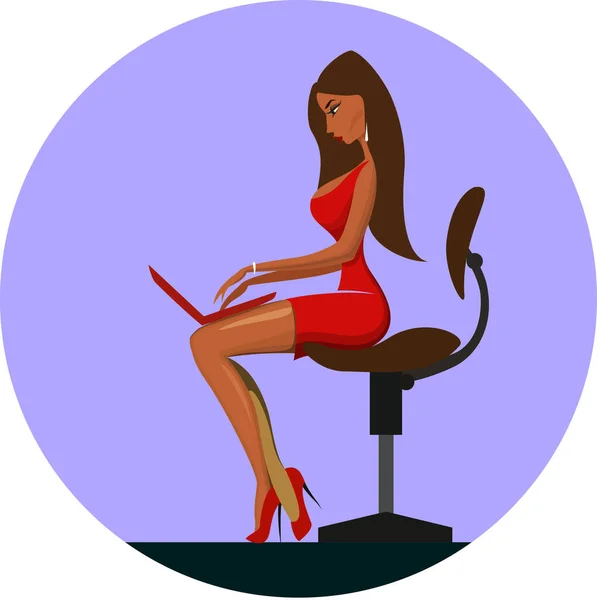 Femme d'affaires dans le bureau travaille sur ordinateur portable — Image vectorielle