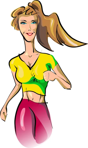 Chica bonita trotando — Vector de stock