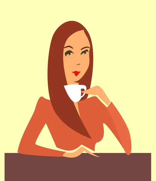 Frau trinkt Kaffee, Tee — Stockvektor