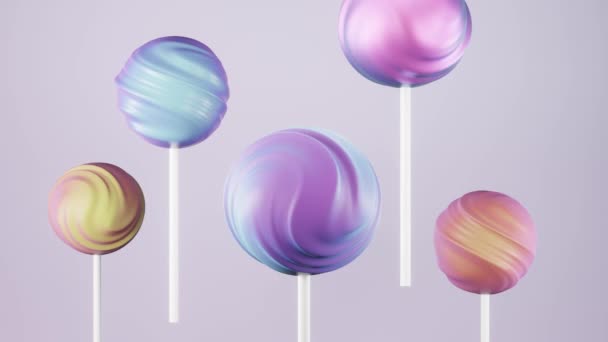 Rotating Lollipop Sweet Candies Stick Pastel Background Rendering — Stock Video