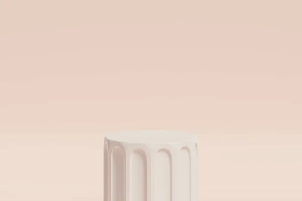 Pódio Pilar Branco Pedestal Para Produtos Publicidade Fundo Bege Ilustração — Fotografia de Stock