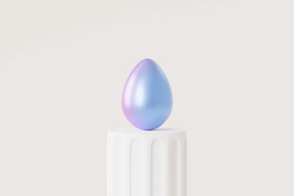 Huevo Pascua Decorado Con Pintura Degradada Azul Púrpura Podio Blanco — Foto de Stock