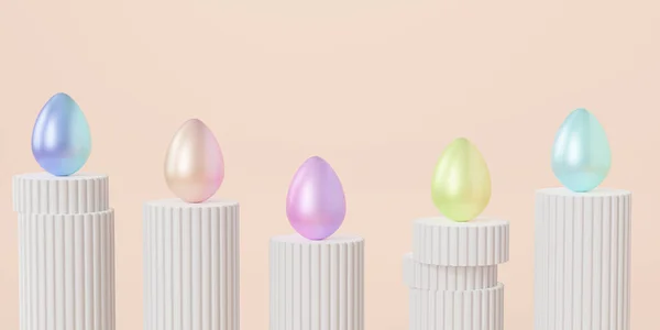 Huevos Pascua Decorados Con Pintura Degradada Colores Podios Pilar Blanco — Foto de Stock