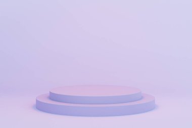 Ürünler için silindir podyum veya kaideler veya pastel mavi arkaplan üzerindeki reklamlar, en az 3d illüstrasyon oluşturma