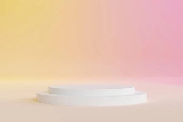 Ürünler için podyum veya kaide veya reklam gradyan sarı ve pembe arkaplan, en az 3d illüstrasyon canlandırması