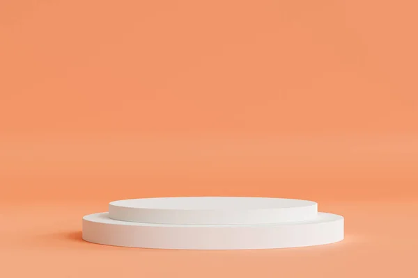 Ürünler veya bej şeftali arkaplan üzerindeki reklamlar için silindir podyum veya kaide, en az 3d illüstrasyon oluşturma