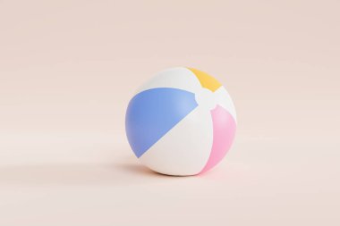 Yaz bej arka plan, şişirilebilir plaj topu, en az 3D görüntü oluşturucu