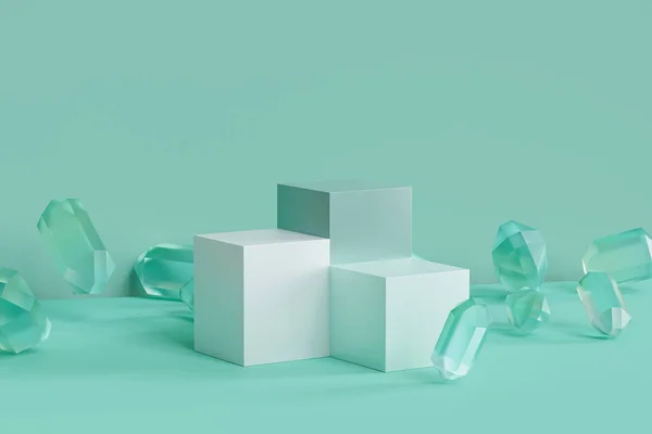 Grüne Minzpodeste Oder Podeste Für Produkte Oder Werbung Mit Glaskristallen — Stockfoto