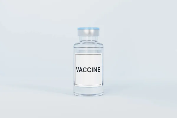 Flacone Vetro Fiala Vaccino Con Etichetta Isolata Sfondo Luminoso Rendering — Foto Stock