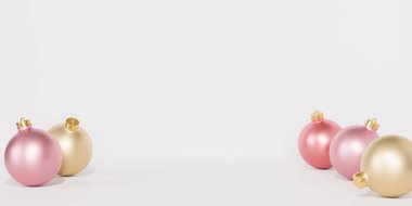 Noel ya da Yeni Yıl tatili afişleri. Mücevherler ve süsler, kopyalama alanı, 3D canlandırma.