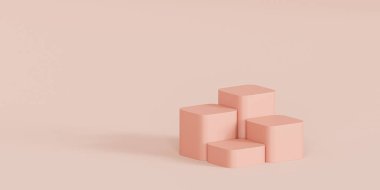 Ürünler için bej podyumlar veya kaideler minimal arkaplan üzerinde gösterim veya reklamcılık, 3d render
