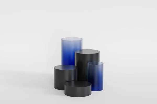 Podiums Piédestaux Noirs Pour Produits Publicité Avec Verre Bleu Sur — Photo