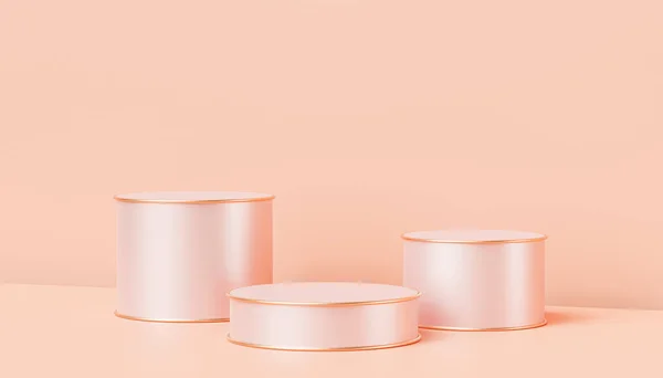 Beige luxury podiums or pedestals for products or advertising on pastel peach colored background, 3d render