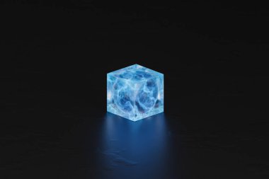 Siyah arkaplanda soyut mavi küp, 3d illüstrasyon oluşturucu