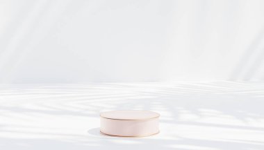 Beyaz arka planda bej renkli lüks podyum veya ürün veya reklam için kaidesi, 3d