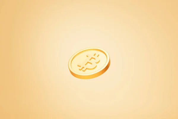 Криптовалюта Биткоин Золотая Монета Концепция Электронной Коммерции Рендеринг Бежевом Фоне — стоковое фото