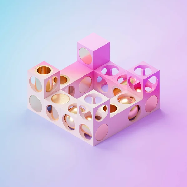 Abstract Futuristische Kubus Cilinder Objecten Gradiënt Achtergrond Minimale Render — Stockfoto