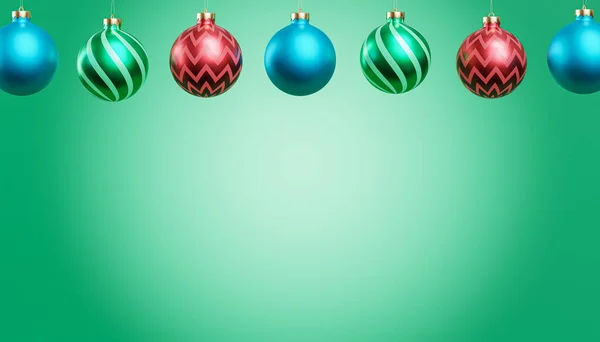 Christmas or New Year holidays banner background with colorful baubles, 3d render
