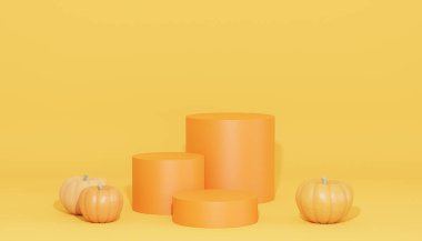 Ürünler için balkabaklı podyumlar ya da kaideler ya da sonbahar tatilleri için reklamlar, 3D