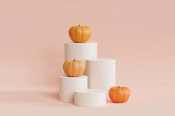 Podium Pedestal Pumpkins Products Display Advertising Autumn Holidays Render — Stock Photo, Image