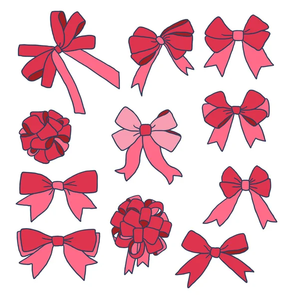 Set of different ribbons and bows — Stock Vector