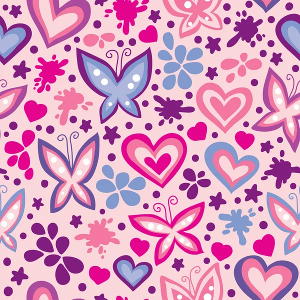 Μοτίβο με πεταλούδες και καρδιές — Διανυσματικό Αρχείο