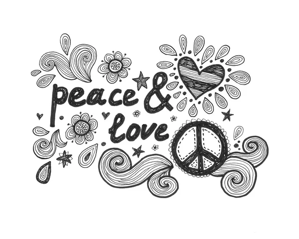 Ręcznie rysowane pokoju i miłości — Zdjęcie stockowe