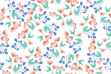 Çiçekler, yapraklar ve böğürtlenlerin kusursuz deseni. Tasarım ve endüstri için arka plan