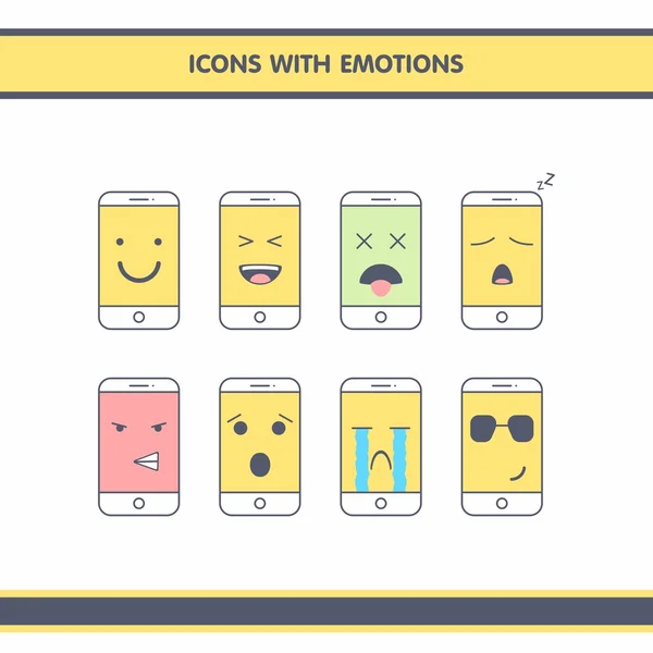 Icons with emotions in the form of smartphones — Stock Vector