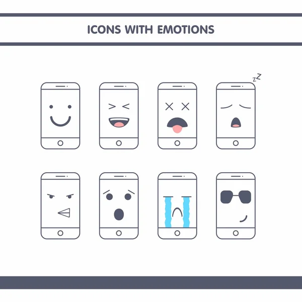 Icons with emotions in the form of smartphones — Stock Vector