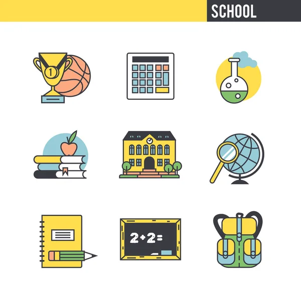 Set of school flat icons — Stock Vector