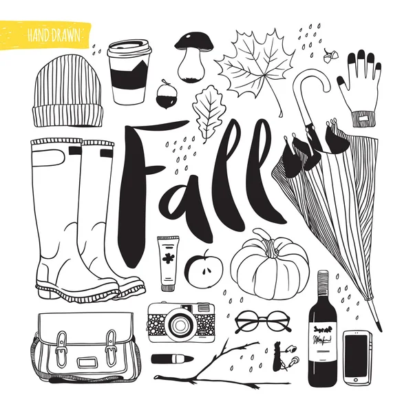 Lindo mano dibujado otoño conjunto — Vector de stock