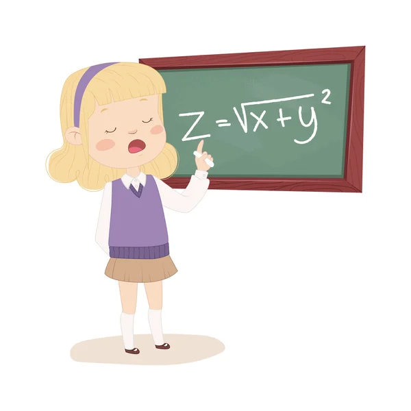 Fille résoudre une équation mathématique — Image vectorielle