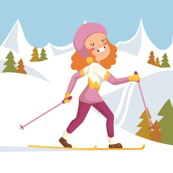 Menina em uma corrida de esqui —  Vetores de Stock