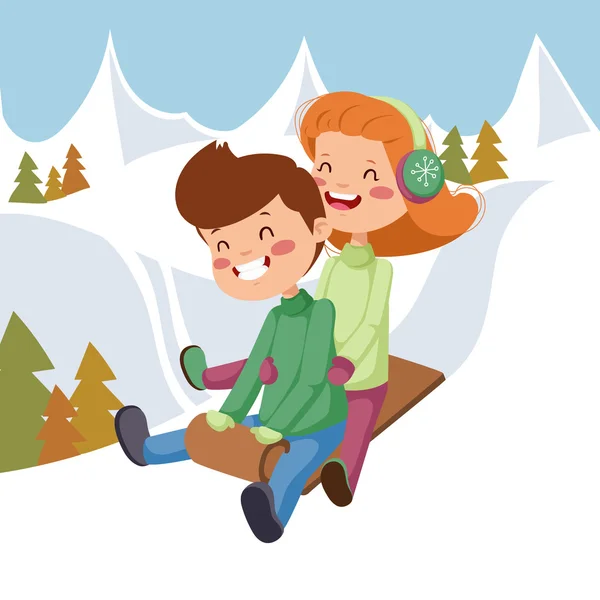 Boy and girl on sleds — Stock Vector