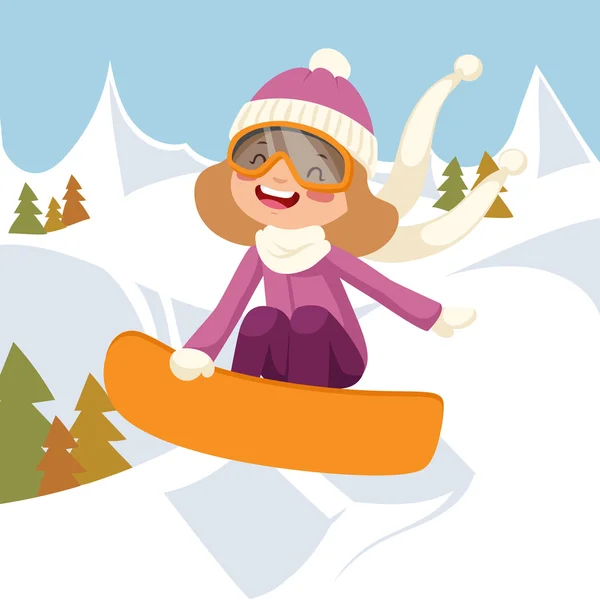Mädchen fährt auf einem Snowboard — Stockvektor