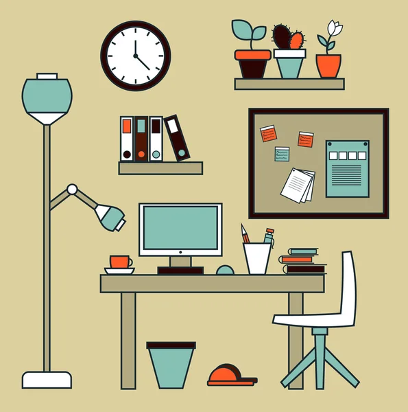 Intérieur de bureau avec ordinateur — Image vectorielle