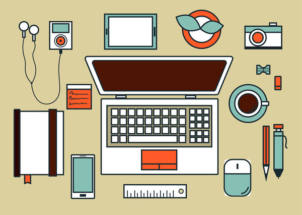 Рабочее место с мобильными устройствами
