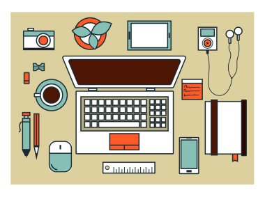 Workplace with mobile devices clipart