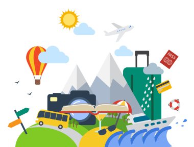 Yaz tatil elemanları ile açık kitap