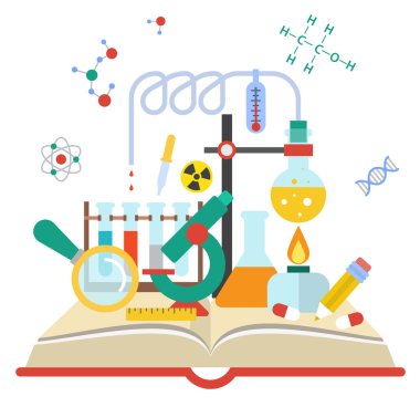 Open book with science elements clipart