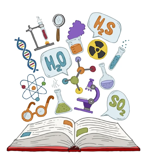 Open book with science elements — Stock Vector